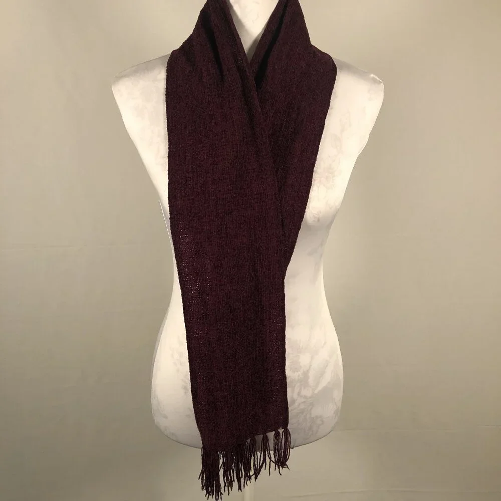 ❤️ Burgundy Knit Fringe Scarf | Cozy Long Winter Wrap | Soft Cold Weather